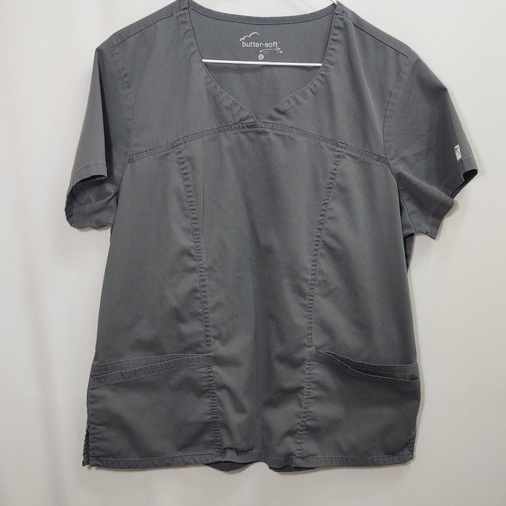 3/$30 Butter-Soft Stretch Grey V-Neck Scrub Top L